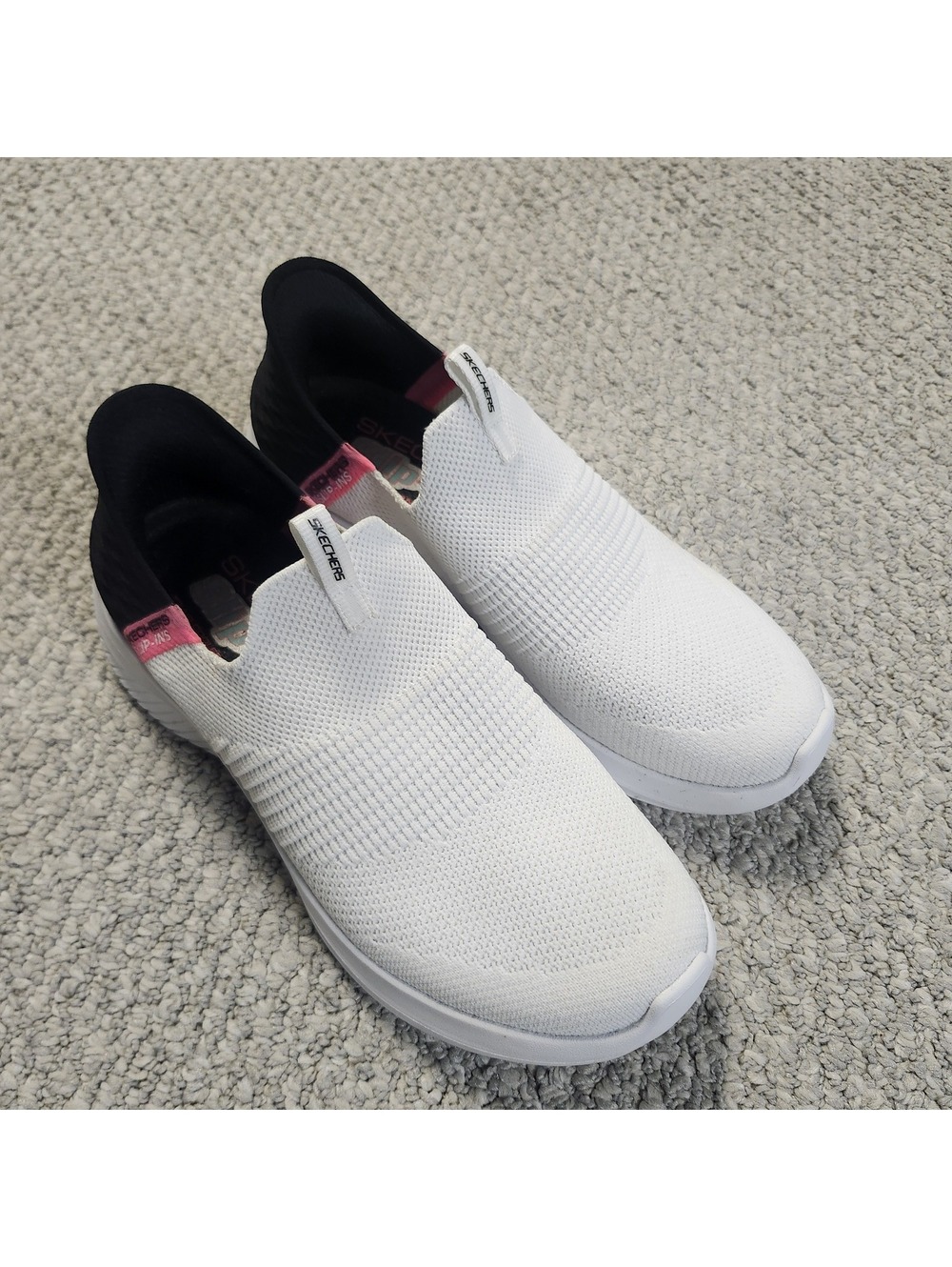 Skechers Slip-On White and Black Knit Sneakers with Pink Accents Size 6.5 - Picture 5 of 11